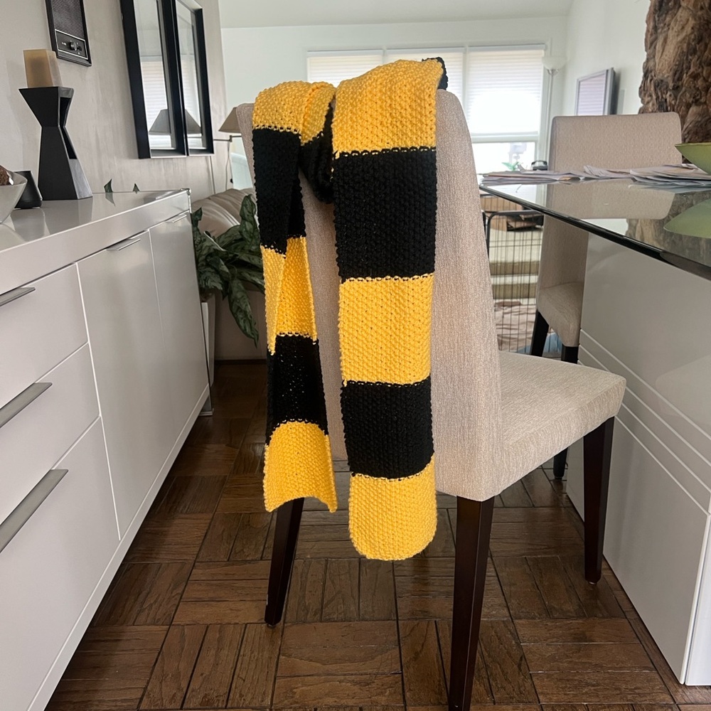 Black and Yellow Striped Vintage Hand Knit Scarf